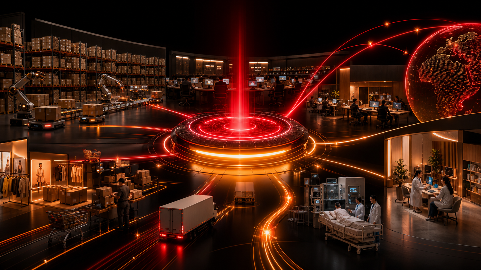 Connected IOLIV enterprise platform coordinating operations, customers, healthcare, commerce and growth